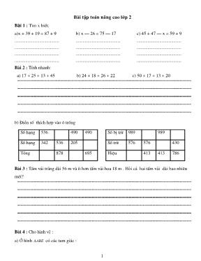 Bài tập nâng cao Toán lớp 2